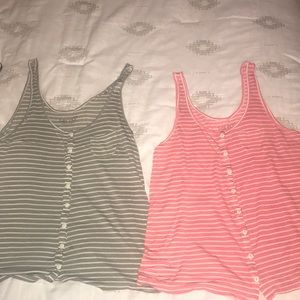 Two striped kirra tank tops with buttons